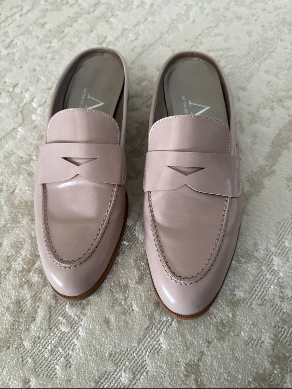 AGL Attilio Giusti Leombruni Blush Pink Leather Mule Loafers Size 41